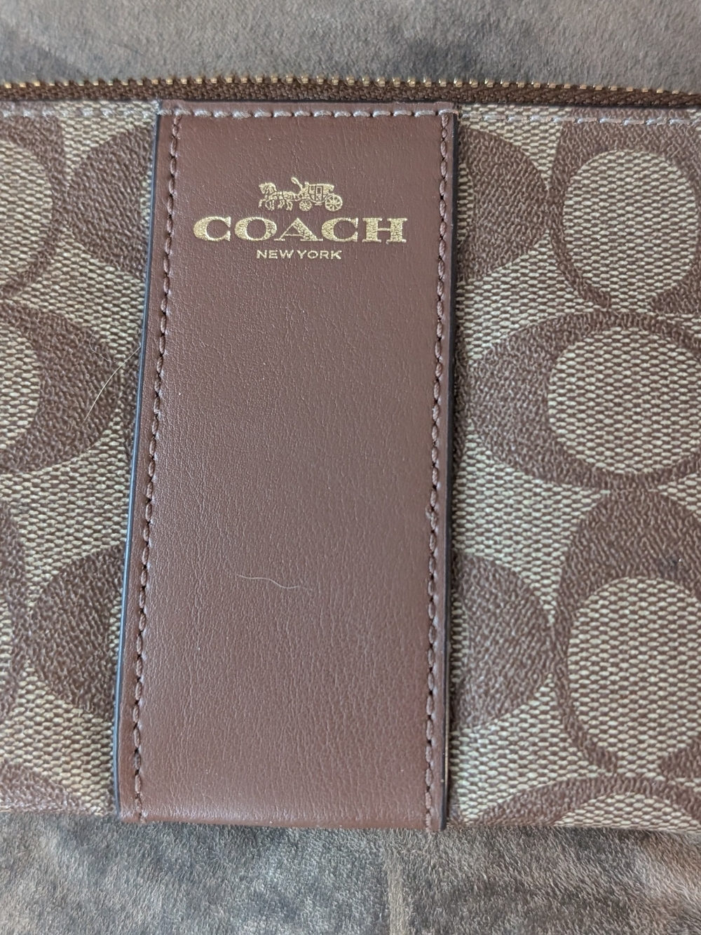 Coach Signature Canvas and Leather Zip Pouch - Brown